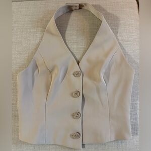 Open Edit (Aritzia) Beige Button-Up Halter Vest, Size XS